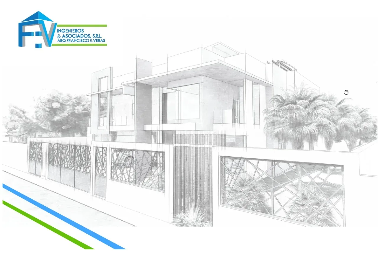 Perspectiva de vivienda contemporánea con acceso cerrado